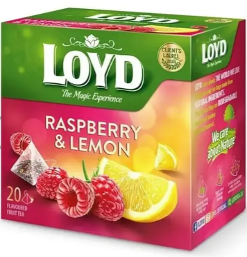 Чай фруктовий Loyd Raspberry&Lemon, малина та лимон, в пірамідках, 40 г